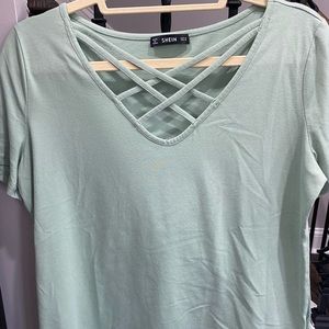Shein Light Green Cross Neck TShirt